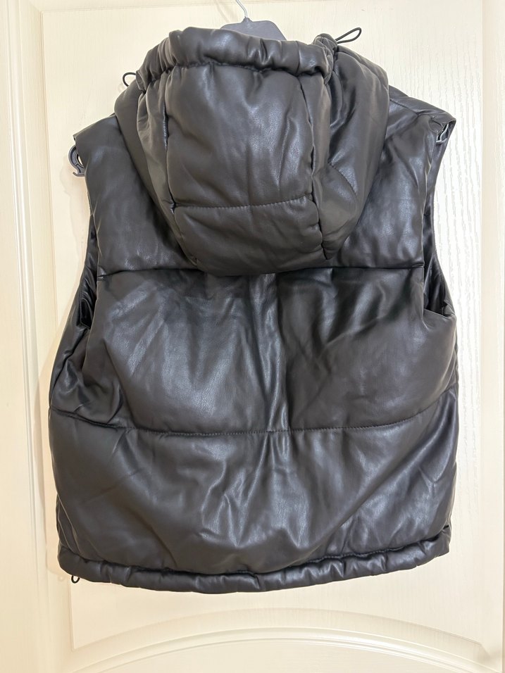 Fermuarlı Siyah Deri Kadın Yelek - Görsel 2