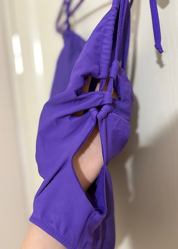 Mor Drapeli Askılı Kadın Mayo - Görsel 3