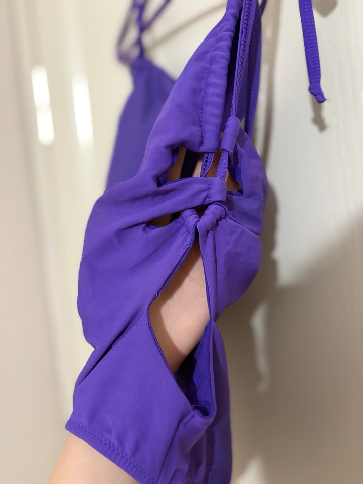 Mor Drapeli Askılı Kadın Mayo - Görsel 3