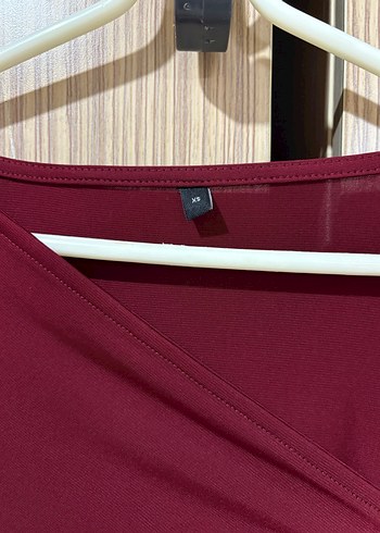 Bordo Drapeli Uzun Kollu Uzun Yırtmaçlı Elbise - Görsel 5