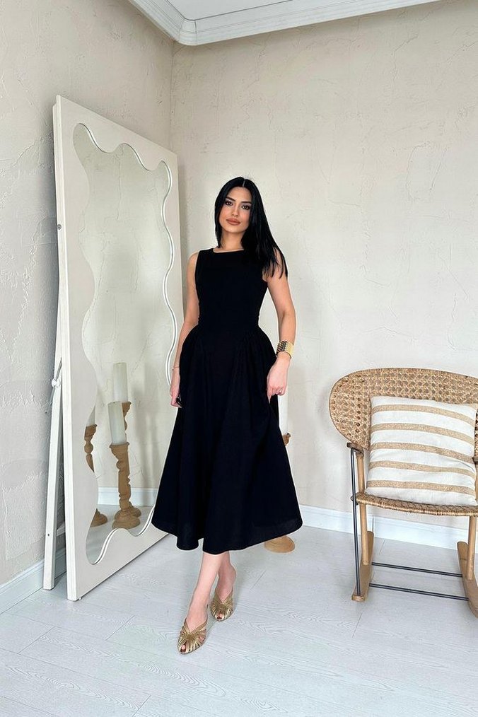 Siyah Uzun Kolluksuz Elbise - Görsel 2