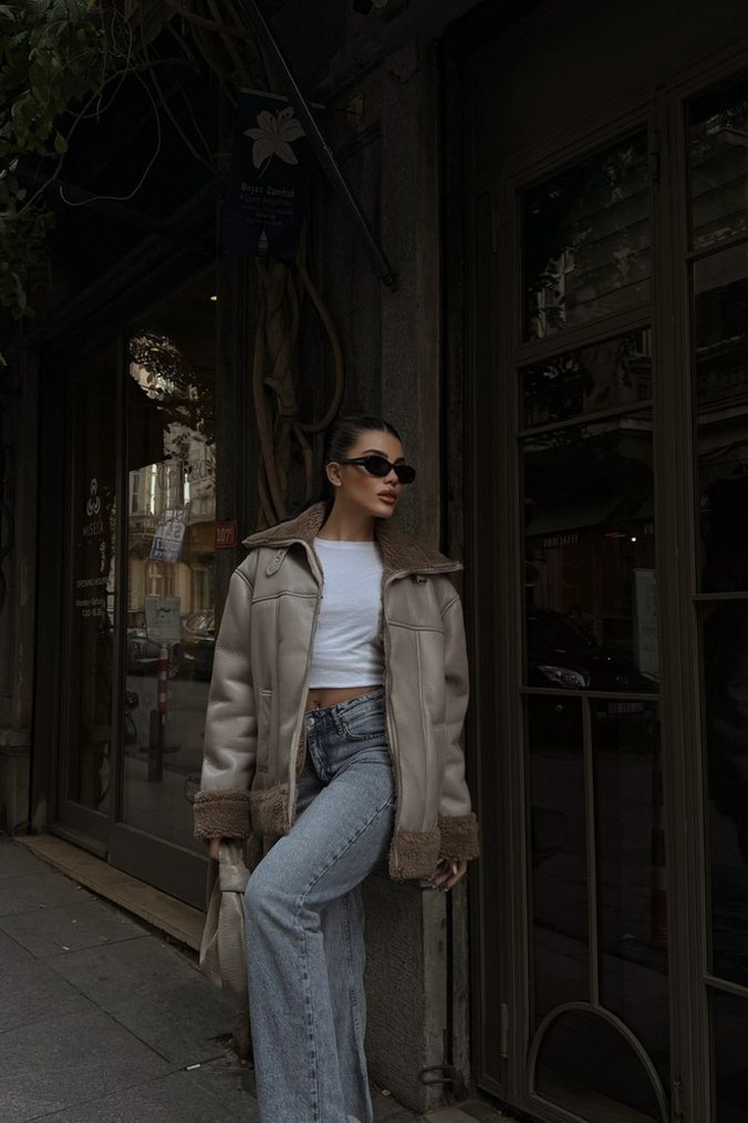 Kürklü Bej Kadın Ceket - Görsel 5