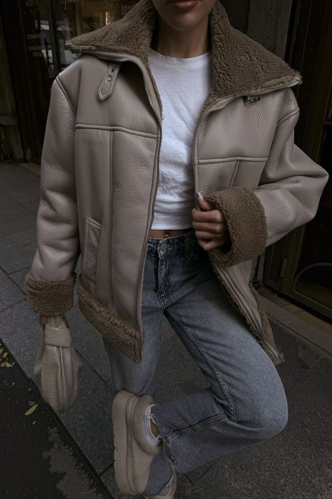 Kürklü Bej Kadın Ceket - Görsel 4