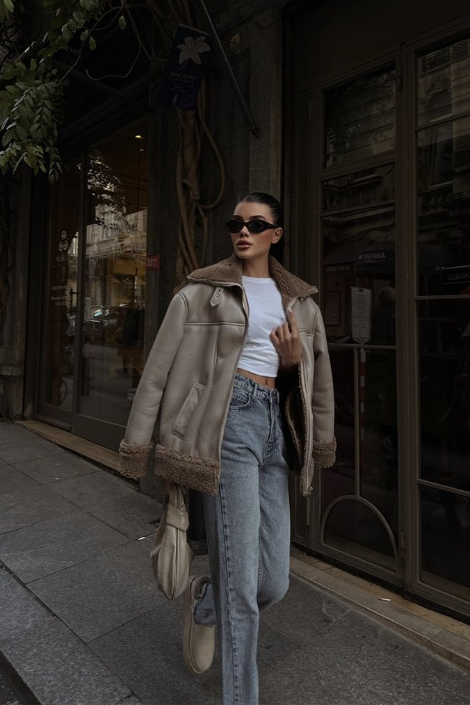 Kürklü Bej Kadın Ceket - Görsel 2