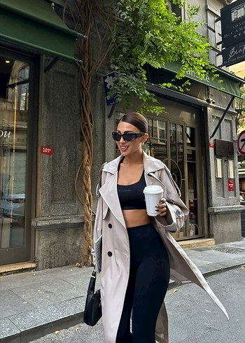 Kadın Bej Uzun Trençkot - Görsel 4