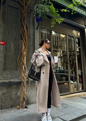 Kadın Bej Uzun Trençkot - Görsel 6