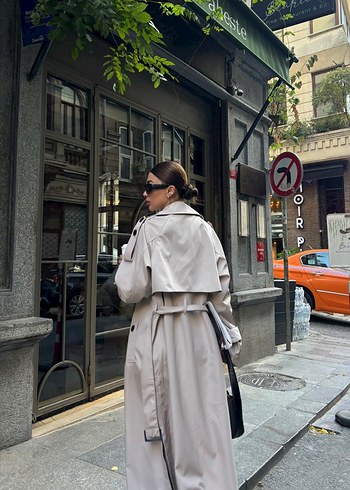 Kadın Bej Uzun Trençkot - Görsel 7