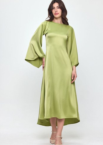 Kadın Uzun Kollu Salaş Saten Elbise - Görsel 3