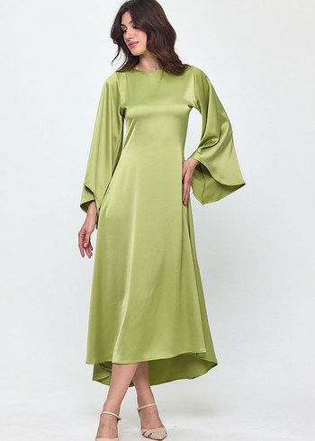 Kadın Uzun Kollu Salaş Saten Elbise - Görsel 2