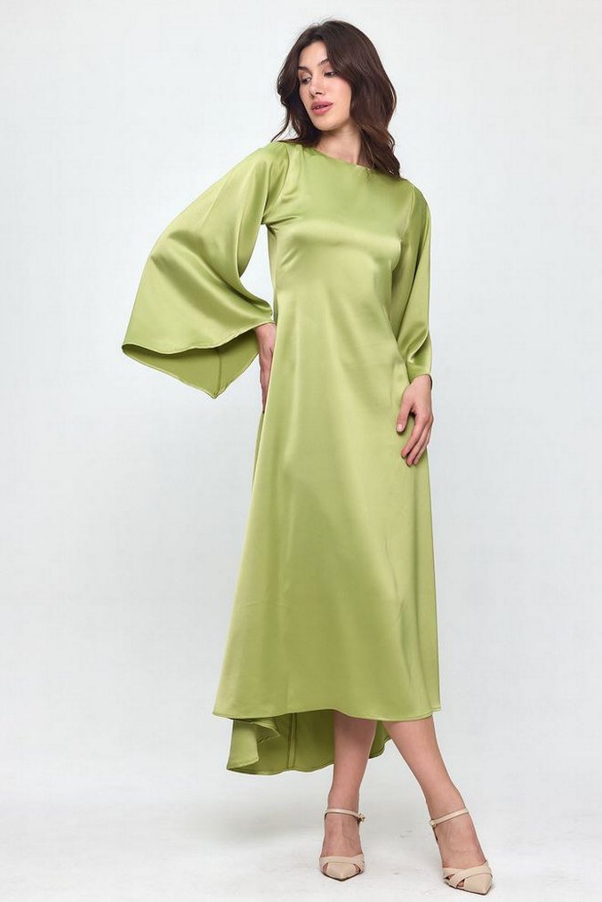 Kadın Uzun Kollu Salaş Saten Elbise - Görsel 4