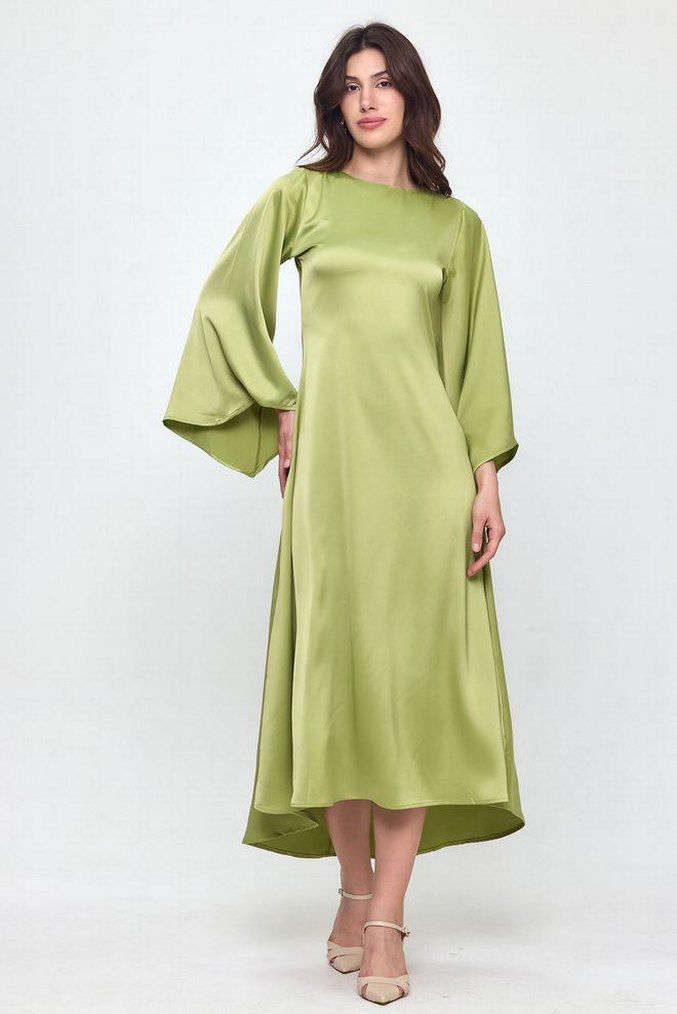 Kadın Uzun Kollu Salaş Saten Elbise - Görsel 3