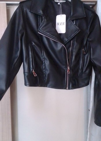 Kadın Siyah Deri Biker Ceket - Görsel 3