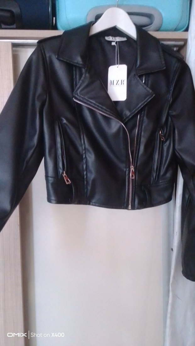 Kadın Siyah Deri Biker Ceket - Görsel 3