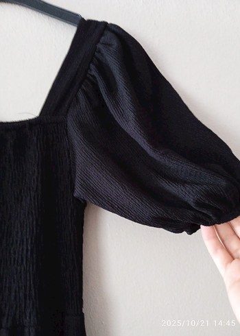 Siyah Uzun Keten Elbise, Pile Detaylı - Görsel 2