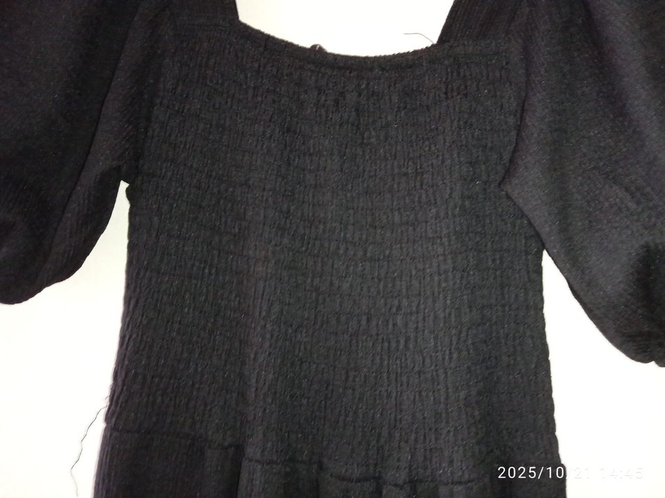 Siyah Uzun Keten Elbise, Pile Detaylı - Görsel 4