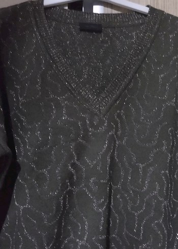 Kadın Gri V Yaka Triko Kazak Standart bedendir - Görsel 3