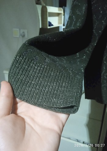 Kadın Gri V Yaka Triko Kazak Standart bedendir - Görsel 2