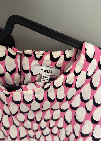 Twist Pembe Pilili Uzun Kollu Mini Bluz - Görsel 2