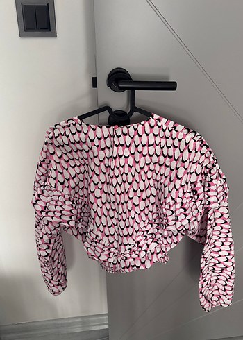 Twist Pembe Pilili Uzun Kollu Mini Bluz - Görsel 3