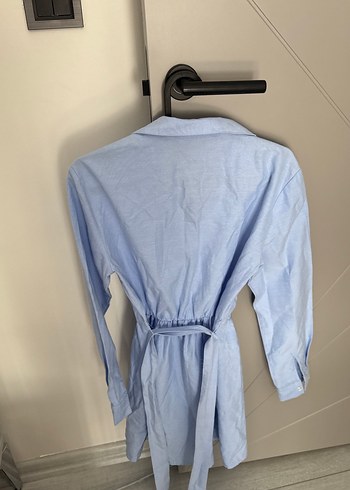 Syradivarius Mavi Keten Midi Kadın Gömlek elbise - Görsel 3