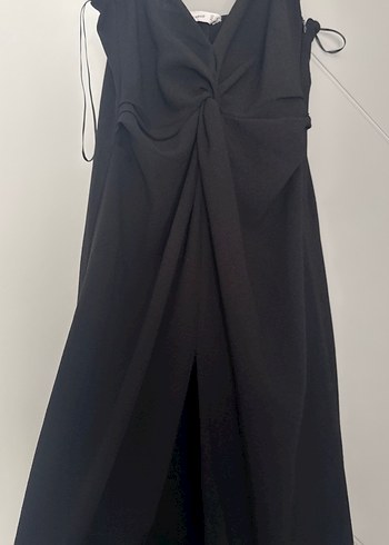 mango siyah Uzun Askılı V Yaka Yırtmaç detay Elbise - Görsel 3