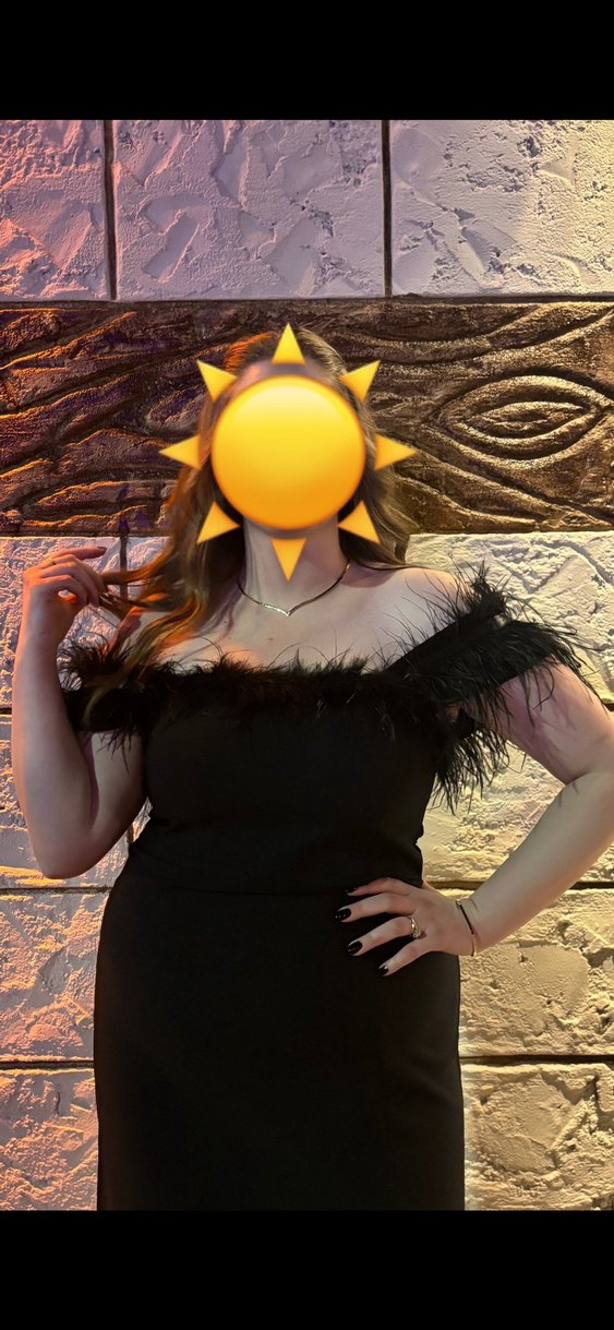 Kürk Detaylı Siyah Uzun Straplez Elbise - Görsel 2