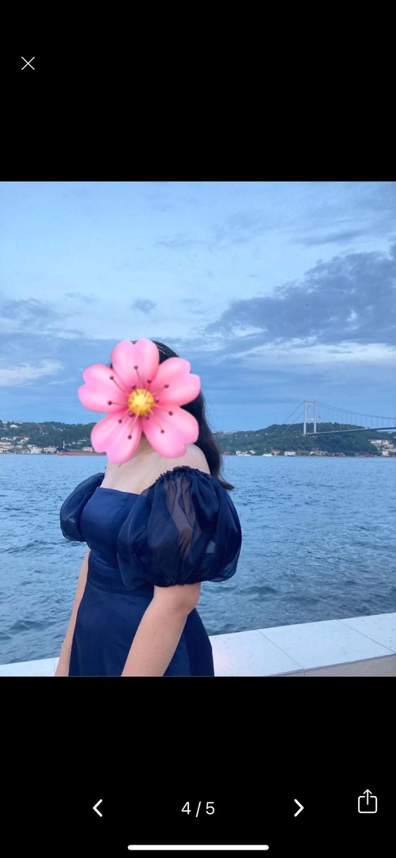 Kadın Lacivert Uzun Kollu Drapeli Abiye Elbise - Görsel 2