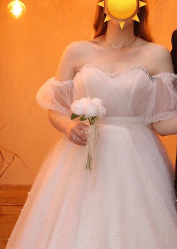 Straplez Midi Özel Dikim Beyaz A-Line Gelinlik - Görsel 3