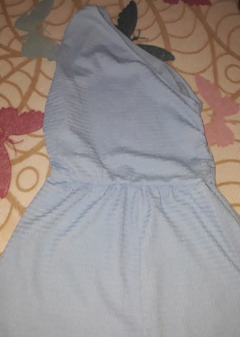 Mavi Pliseli Kadın Mini Tulum - Görsel 2