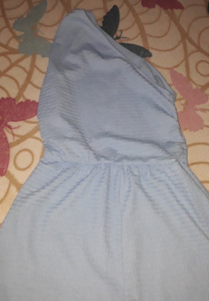 Mavi Pliseli Kadın Mini Tulum - Görsel 2