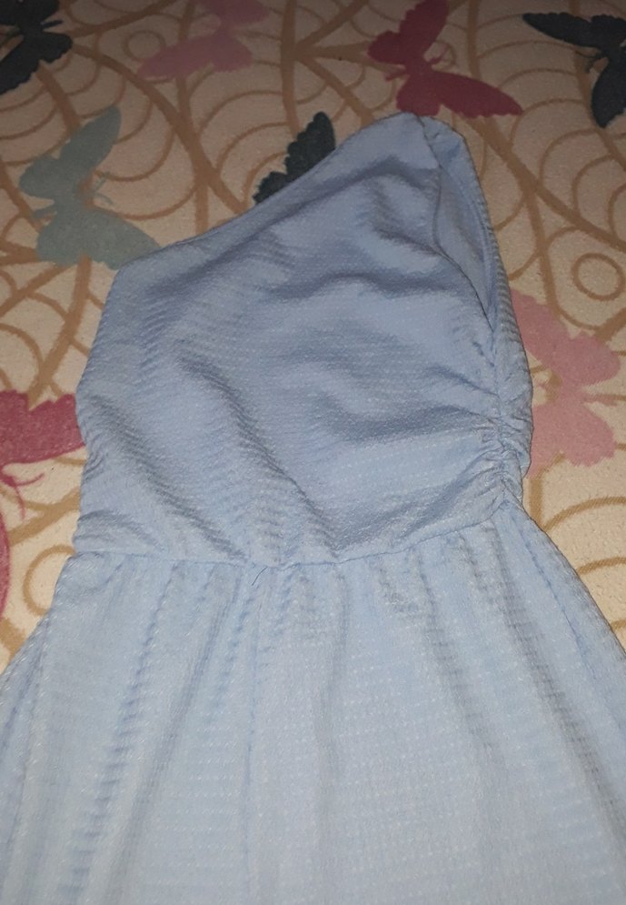 Mavi Pliseli Kadın Mini Tulum - Görsel 3