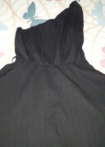 Siyah Straplez Pilili Mini Tulum - Görsel 2