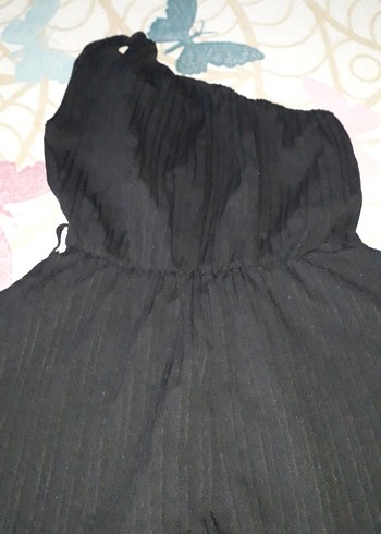 Siyah Straplez Pilili Mini Tulum - Görsel 3