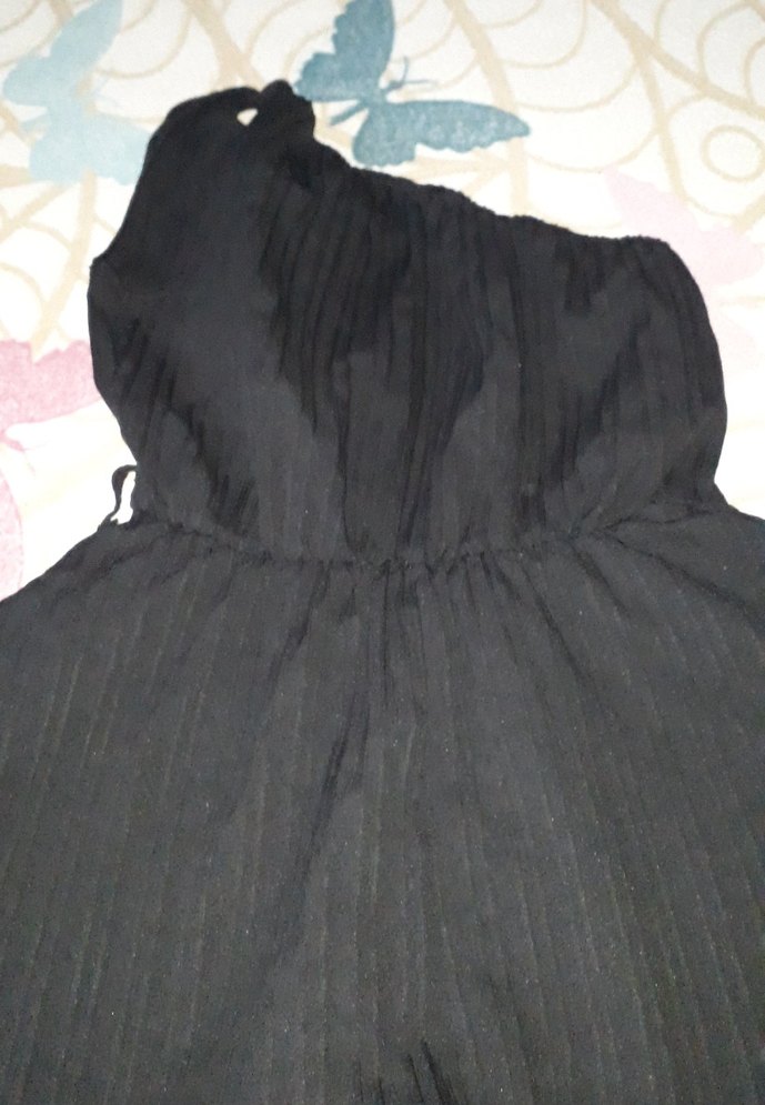 Siyah Straplez Pilili Mini Tulum - Görsel 3