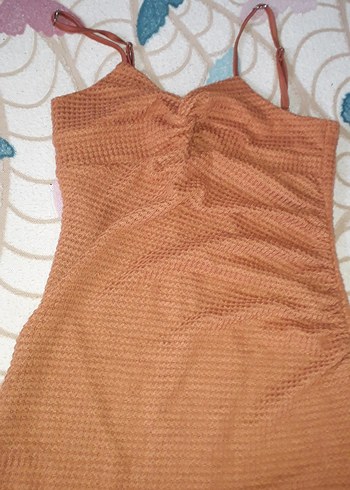 Kahverengi Straplez Askılı Midi Elbise - Görsel 2