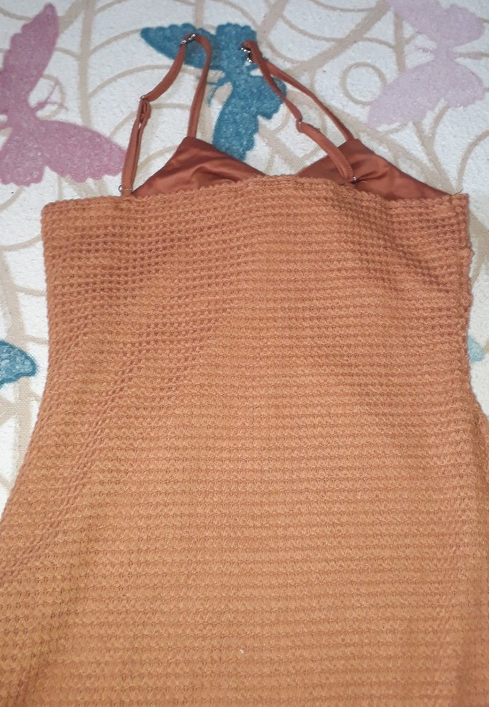 Kahverengi Straplez Askılı Midi Elbise - Görsel 3