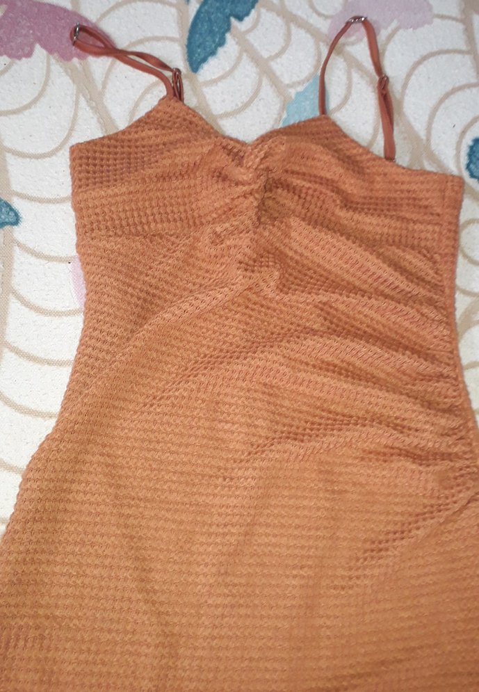 Kahverengi Straplez Askılı Midi Elbise - Görsel 2