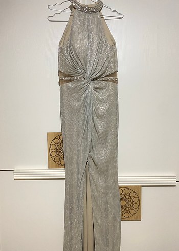 Bej Drapeli Uzun Abiye Elbise - Görsel 2