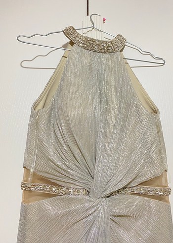 Bej Drapeli Uzun Abiye Elbise - Görsel 3