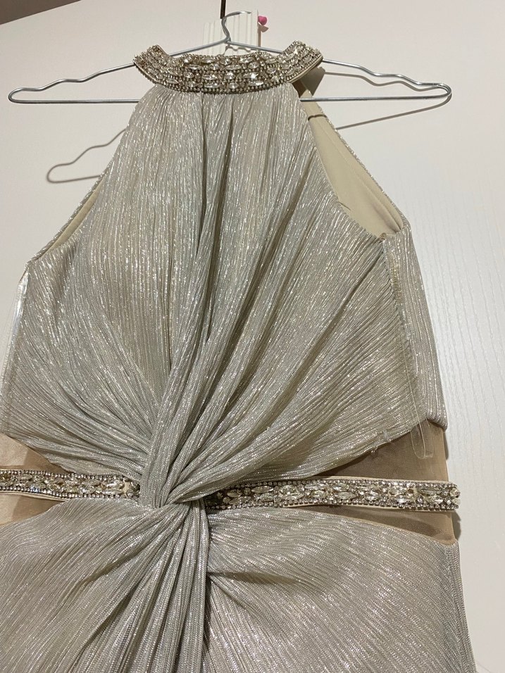 Bej Drapeli Uzun Abiye Elbise - Görsel 4