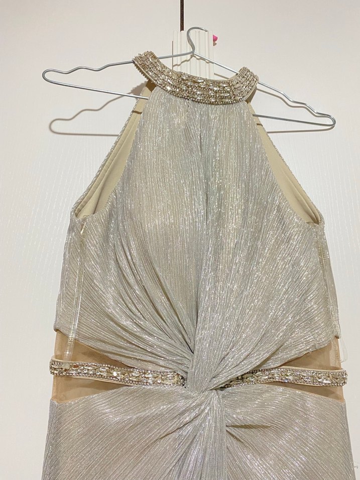 Bej Drapeli Uzun Abiye Elbise - Görsel 3