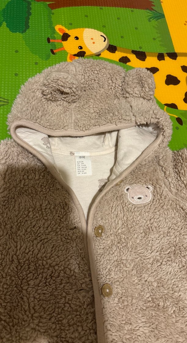 H&M Kapüşonlu Bej Erkek bebek  Peluş Mont - Görsel 2
