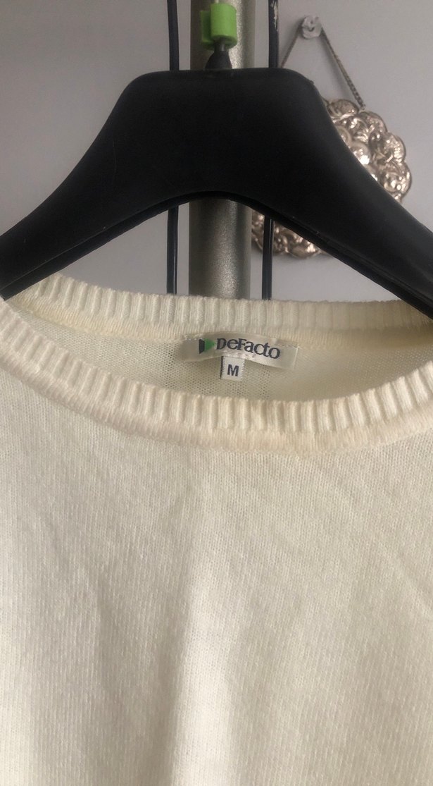 Kadın Beyaz Pamuklu Bisiklet Yaka Kazak - Görsel 2