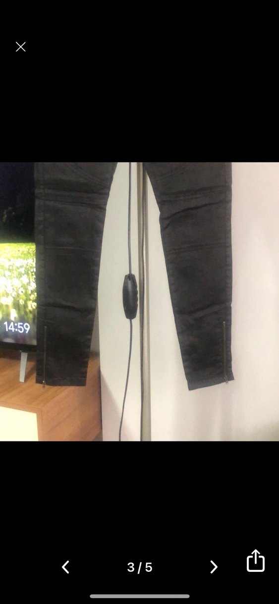 Siyah Fermuarlı Dar Kesim Kadın deri görünümlü Pantolon - Görsel 2