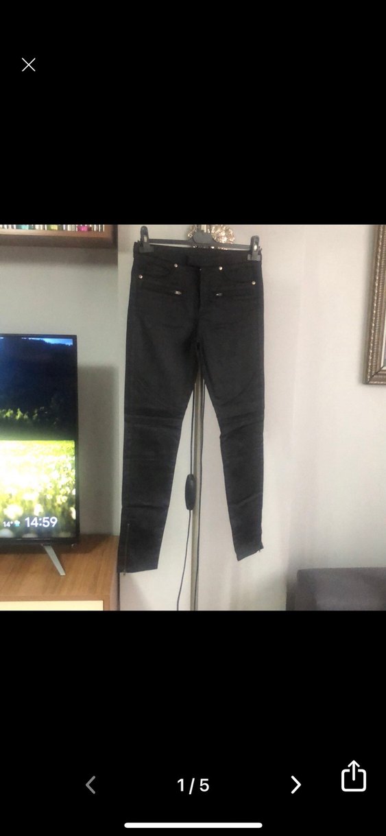 Siyah Fermuarlı Dar Kesim Kadın deri görünümlü Pantolon - Görsel 4