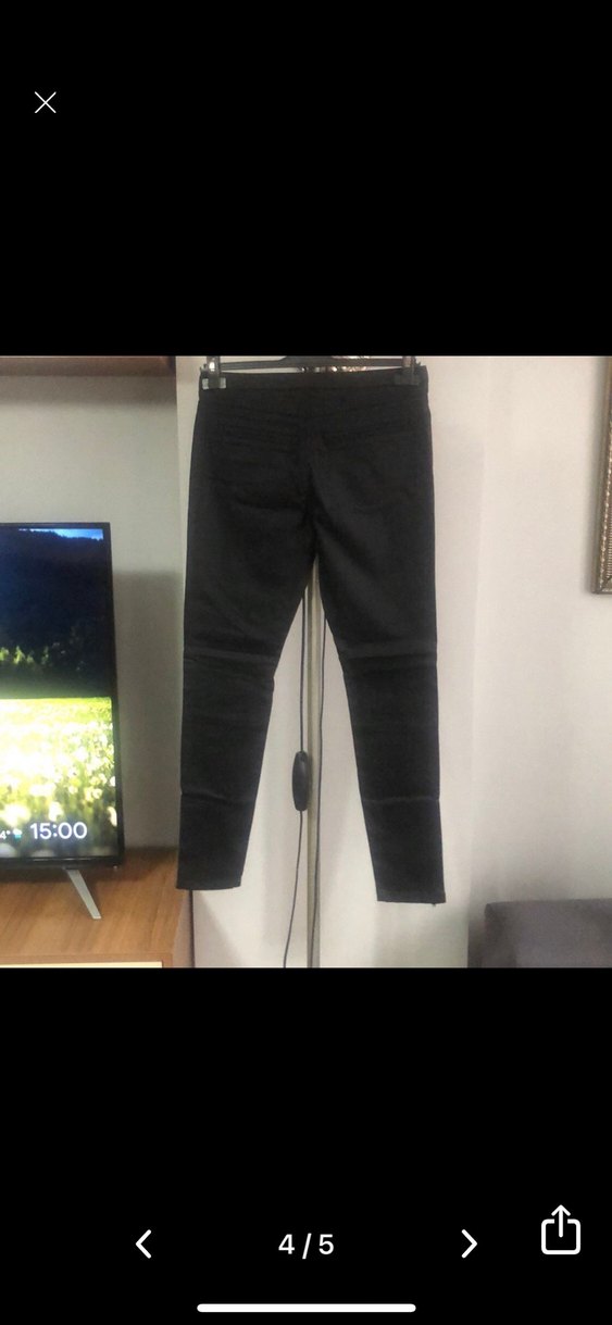 Siyah Fermuarlı Dar Kesim Kadın deri görünümlü Pantolon - Görsel 3