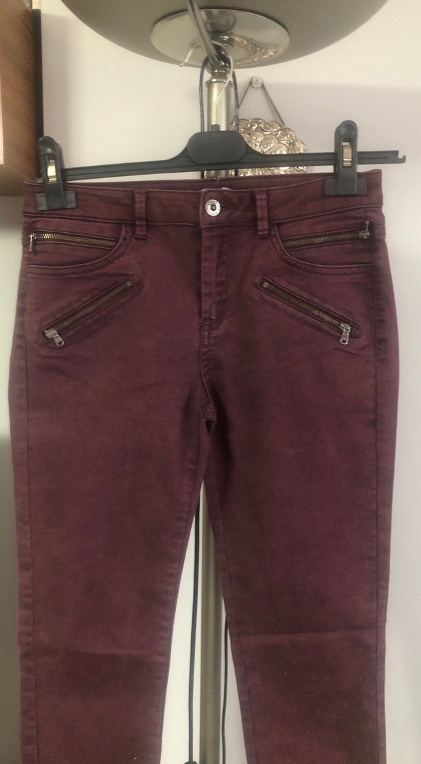 Bordo Fermuarlı Kadın Pantolon - Görsel 2