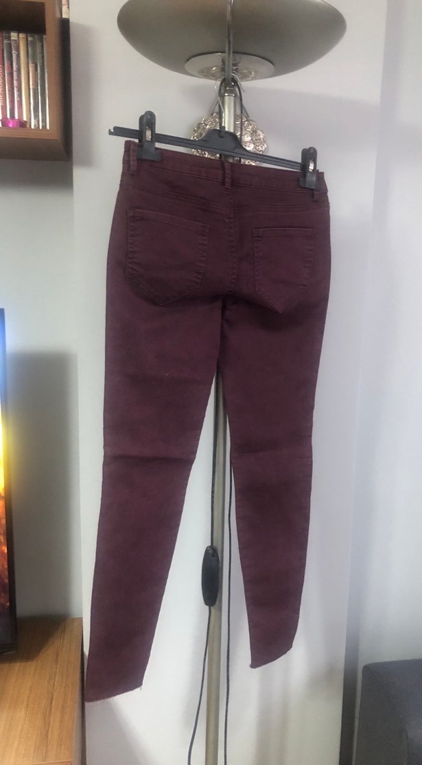 Bordo Fermuarlı Kadın Pantolon - Görsel 4