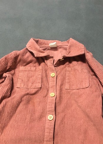 Pembe Düğmeli kız Çocuk Kadife Gömlek - Görsel 3