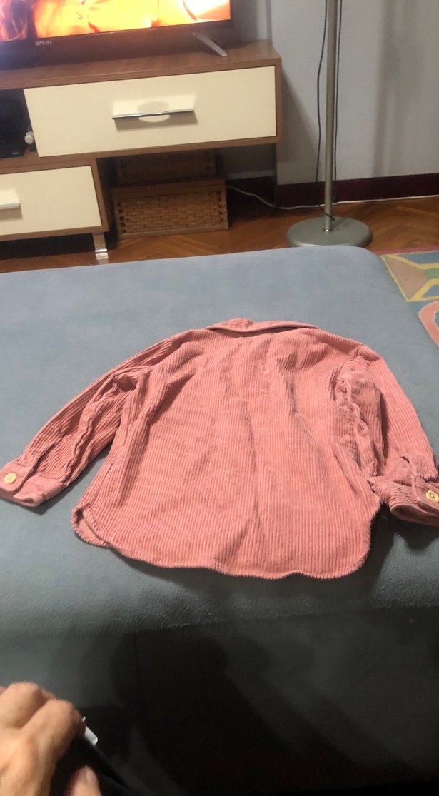 Pembe Düğmeli kız Çocuk Kadife Gömlek - Görsel 4